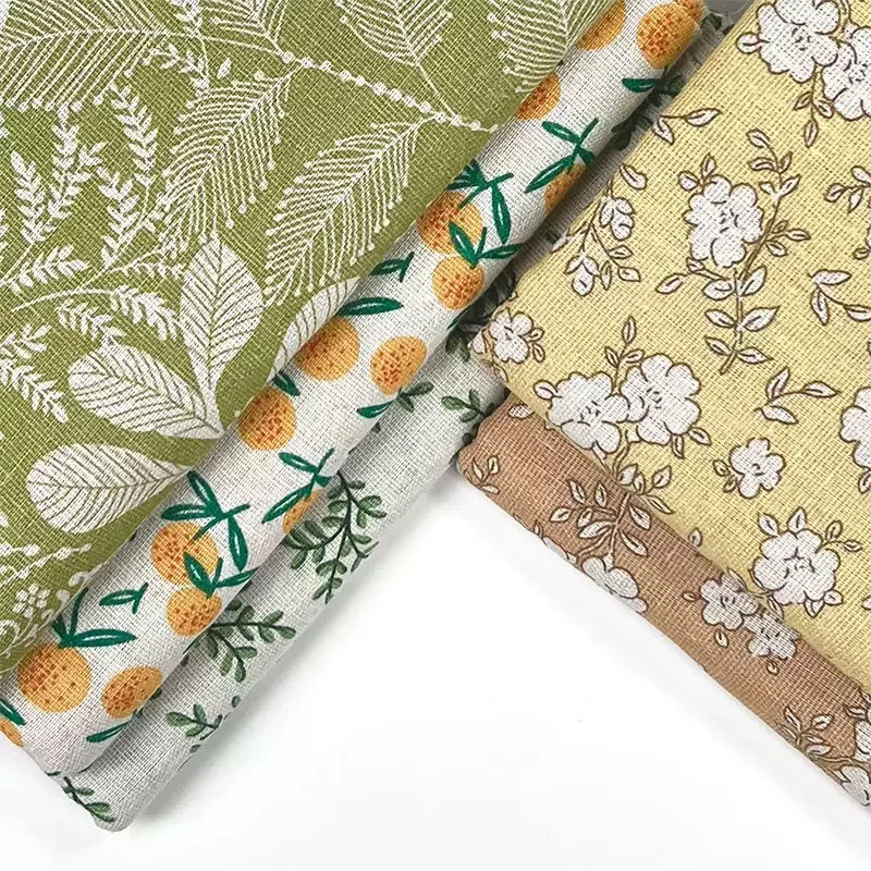 1 Yard of Cotton-Linen Blend Fabric, Sewing Fabric, Floral Print Fabric, Width 1.53m Inches, Suitable for Tablecloth Decoration, Handbag Sewing, and DIY Crafts