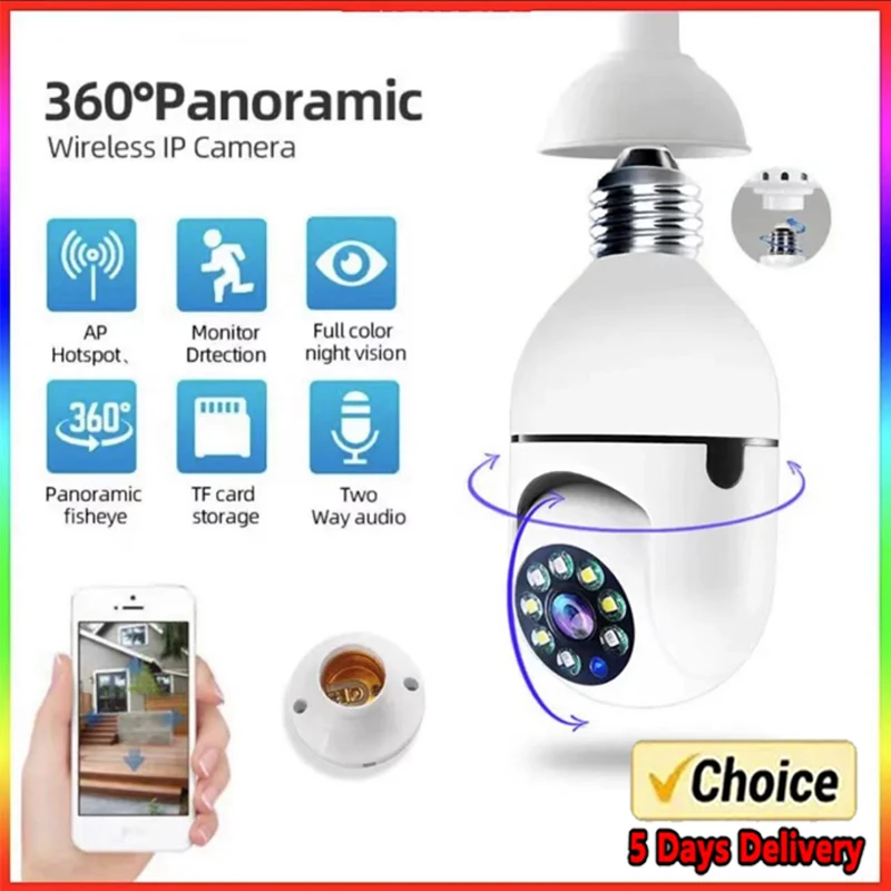 Bulb Surveillance Camera Night Vision Wireless 360° Wifi IP PTZ Outdoor Camera Indoor Security Monitor Wifi Camera Smart Securit