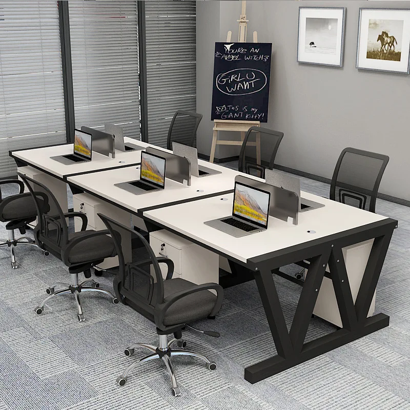 Simple Modern Clerk Office Computer Desk Multi-person Screen Office Desk with Storage Cabinet