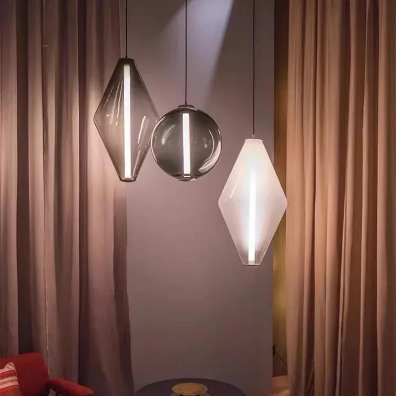 

Nordic simple creative glass chandelier Bedroom Bedside lamp Living Kitchen Restaurant Mall decorative LED luxury Pendant light