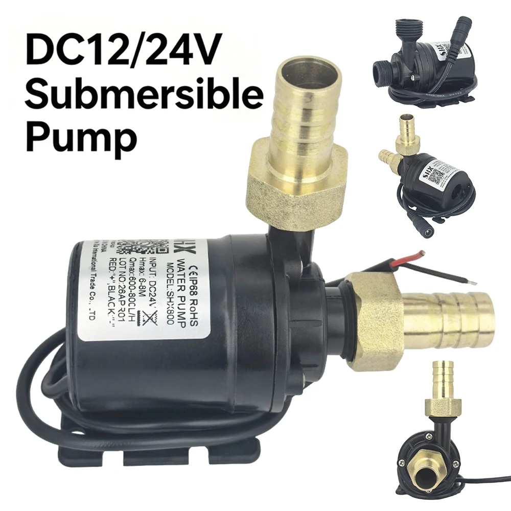 Bomba de circulação de água do motor sem escova solar, DC 12V 24V, Elevador 5M 800L por H, Eixo cerâmico, Submersível ultra silencioso