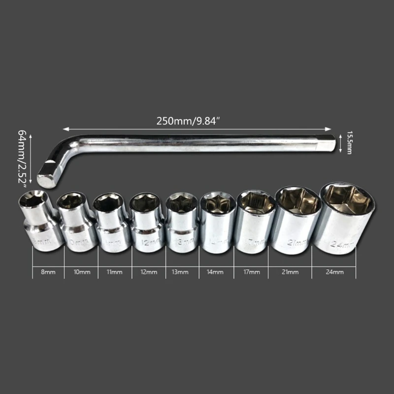 

1/2" 8-24mm Hexagon Socket Set Adapter Short Sockets Torques Spanner Ratchet Wrench Heads Sleeve Double Removal Tool