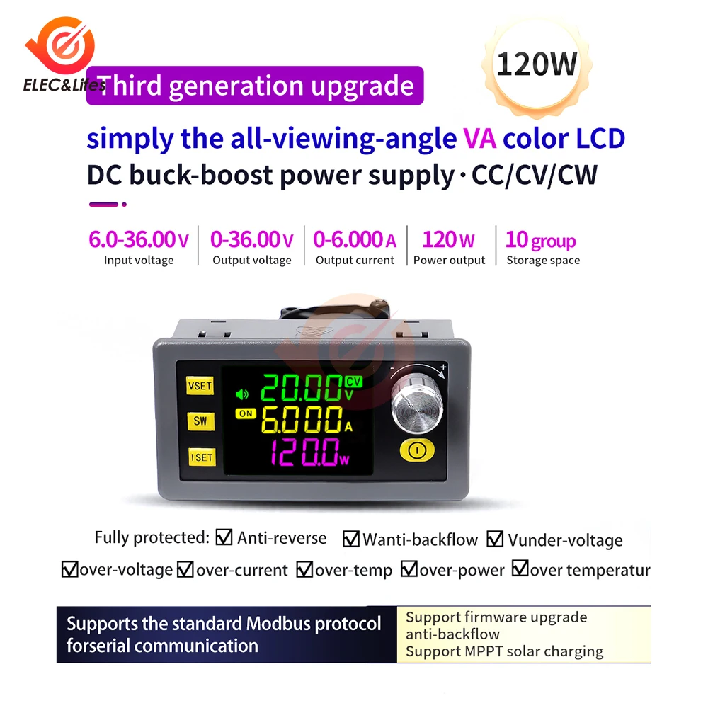 CNC DC Buck Boost Converter Adjustable Voltage Current Regulator Constant 6-36V 6A 120W Power Step-Down Power Supply Module