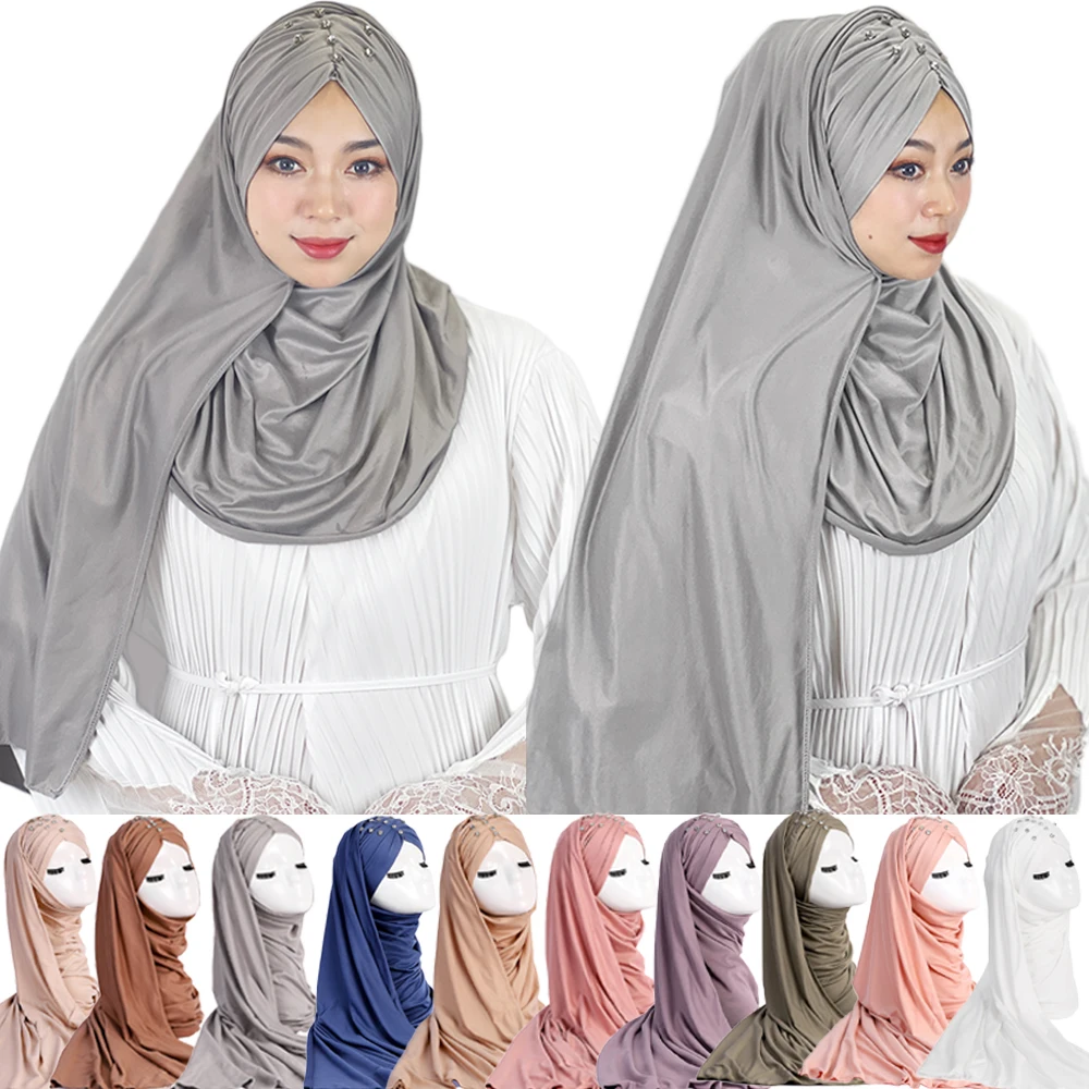 Muslim Hijab Ruffled Multi-color Comfortable High-quality Brushed Solid Color Women\'s Malay Hijab Strap Cover Long Scarf