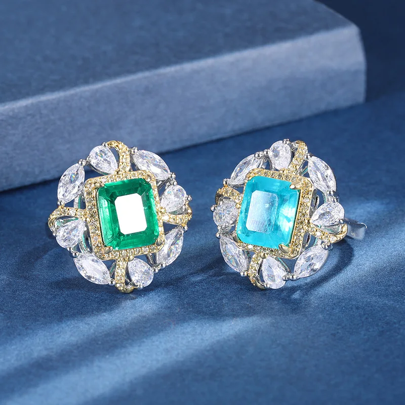 

Jewelry Gold-Plated Women's Vintage Paraiba Emerald Diamond Ring Main 10*12