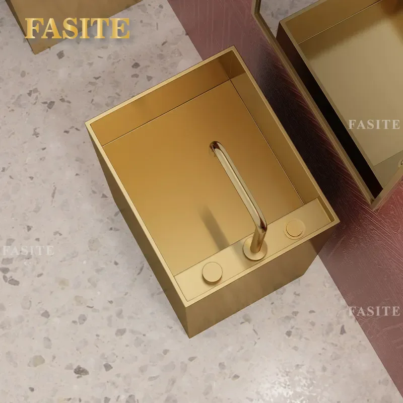 Light Luxury Stainless Steel Column Basin Integrated Floor to Ceiling Hotel Bathroom Gold Washbasin for Modern Home Decor