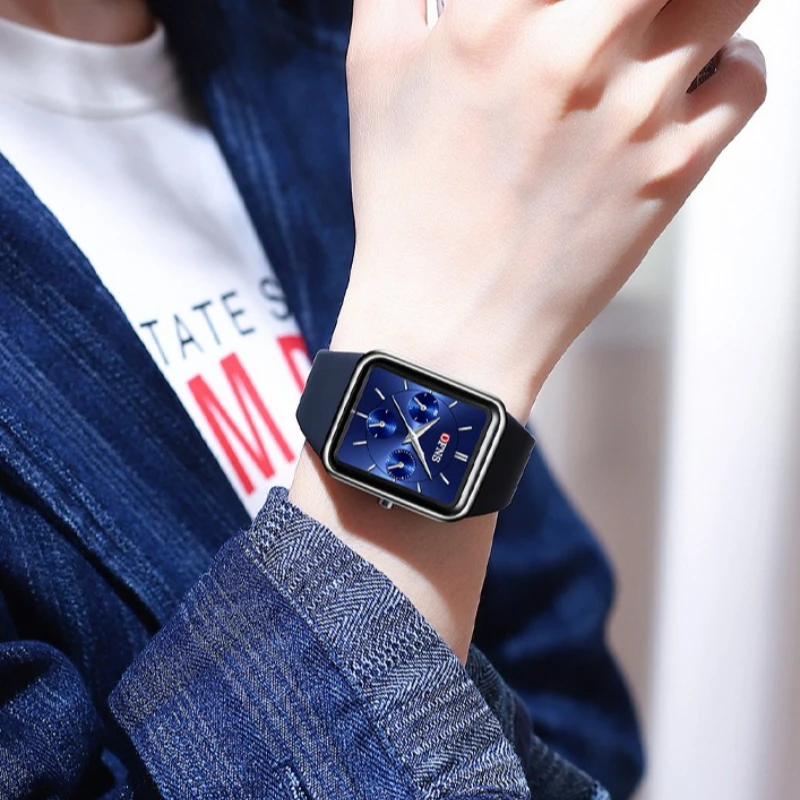Fashion Waterproof Quartz Watch Men Women Thin Lightweight Square Multi-Function Dual Calendar Sport Outdoor Student Watch