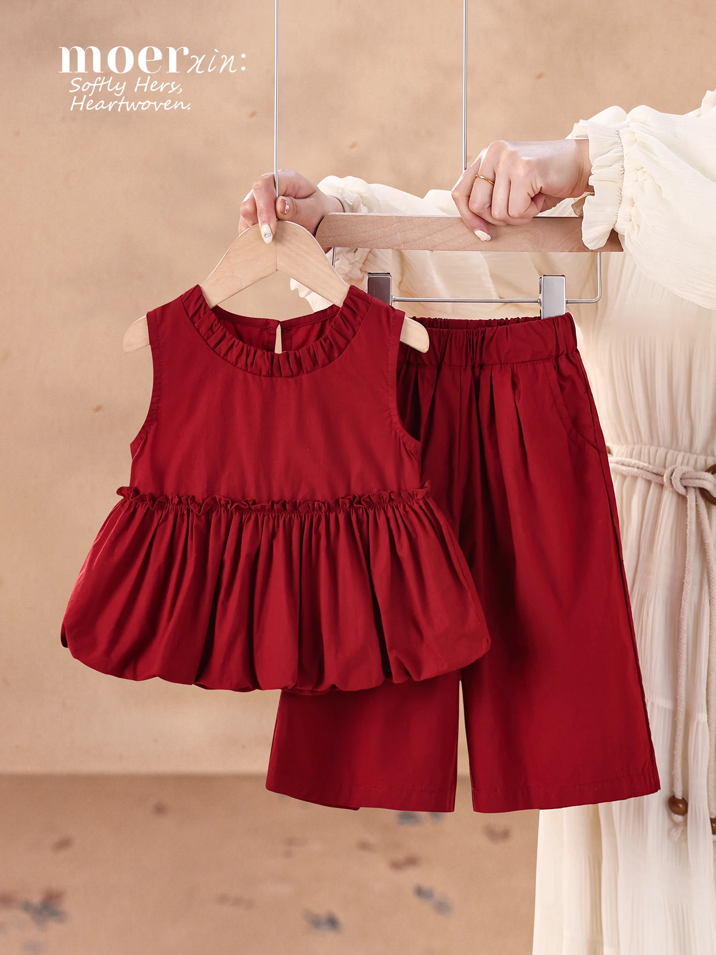 girls-summer-outfit-set-lightweight-red-vest-top-and-pants-two-piece-set-children's-clothing-cotton-100-casual-style