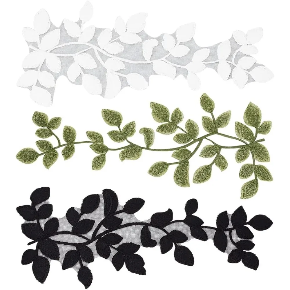 3 Pairs 3 Colors Leaf Polyester Computerized Embroidery Sew on Ornament Accessories Ethnic Style Lace Embroidery Appliques
