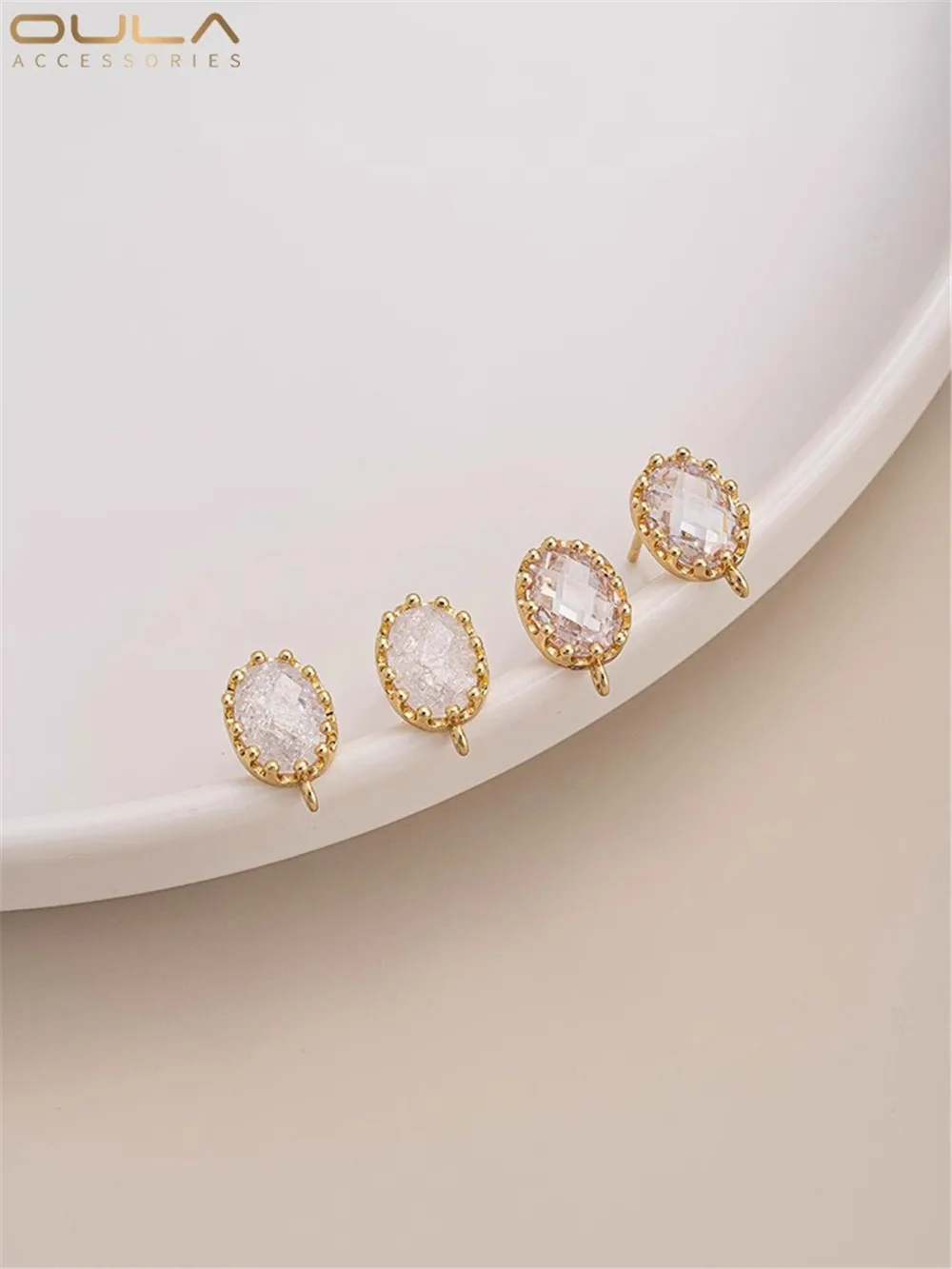 

14K Gold Inlaid with Explosive Crystal Zircon Oval Diy Earrings with Ring 925 Silver Needle Diy Earrings Material