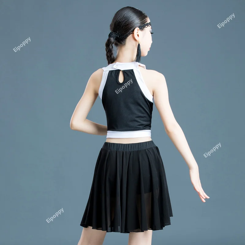 Girls Latin dance skirt children's competition dress black and white medium children's training dress Latin dance dress children