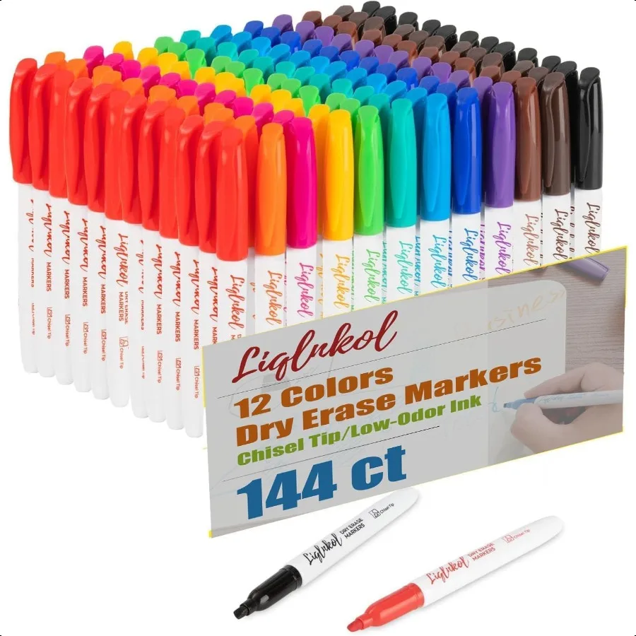 

Dry Erase Markers Bulk Pack of 144 with 12 Assorted Colors Chisel Tip White Board Markers Dry Erase Pens Whiteboard Markers Per