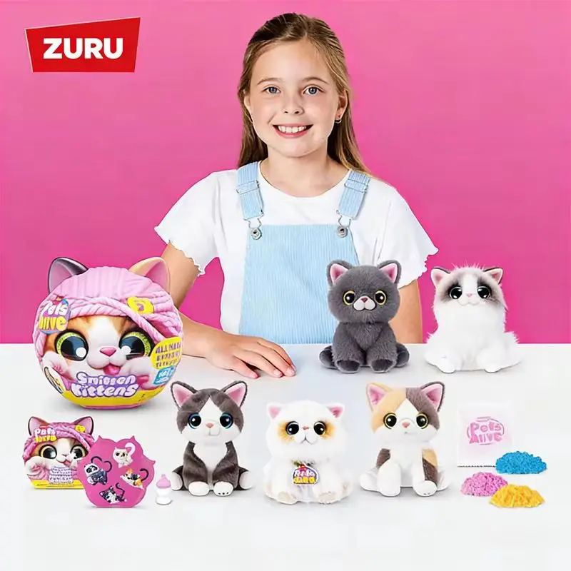 

Zuru Pets Alive Smitten Kittens Серия 2: Мультяшные плюшевые котята в закрытой коробке с эффектами звука и света, мягкая игрушка-сюрприз