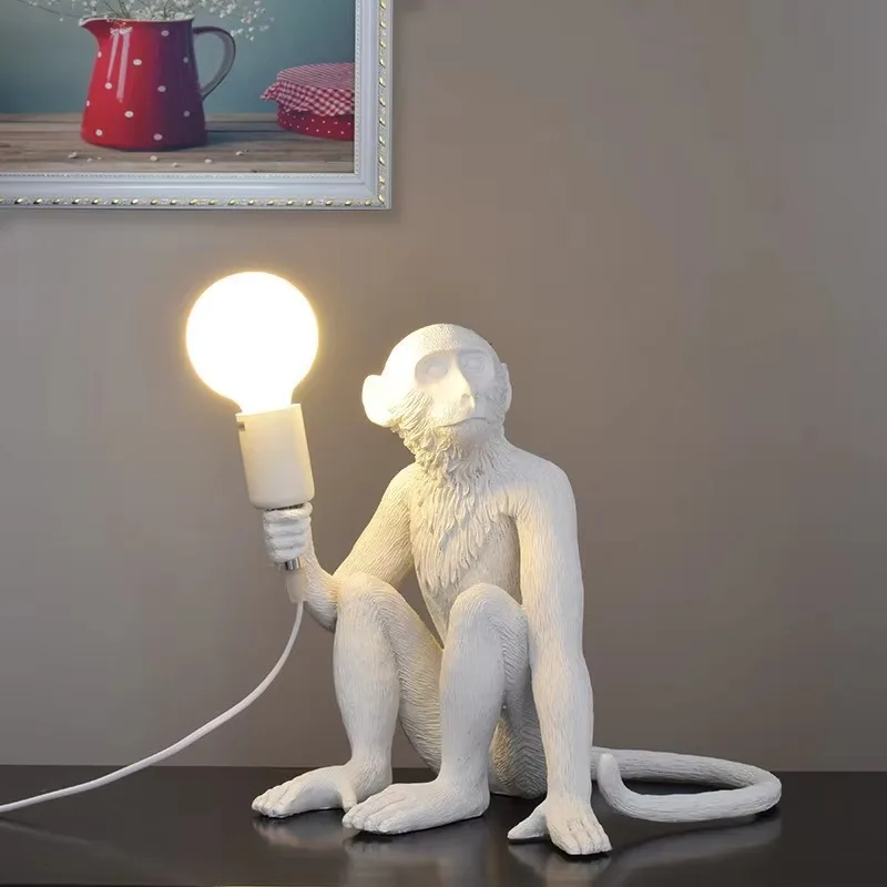 Monkey Lamp Retro Hemp Rope Resin Pendant Light Animal Hanging Lamp Living Room Bedroom Chandelier Home Decor Lighting Fixtures