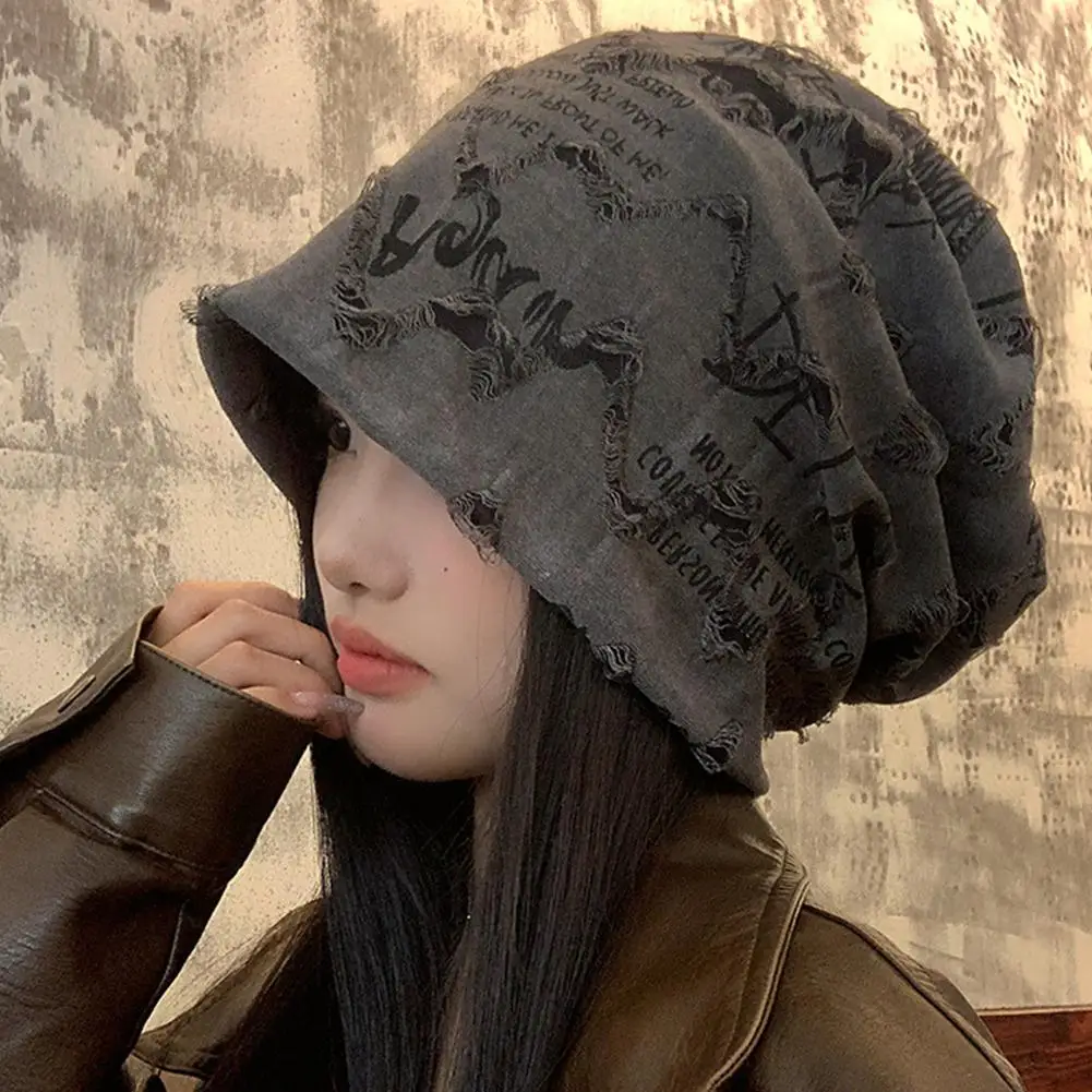 Fashion Pullover Short Brim Stacking Hat Women's Personality Big Head Thin Skullies Beanie Cap Baggy Head Hat Casual Beanies Hat