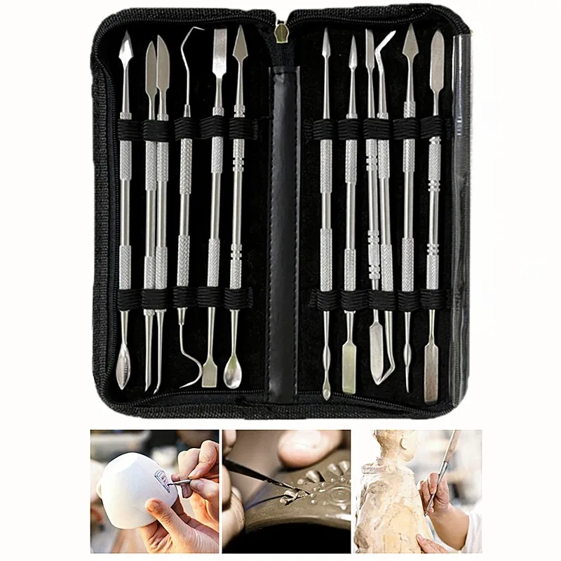 12 Piece/set Pottery Tool Carving Knife Stainless Steel Mud Sculpture DIY Ceramic Oil Sludge/clay Doll Model Polymer Clay Tool