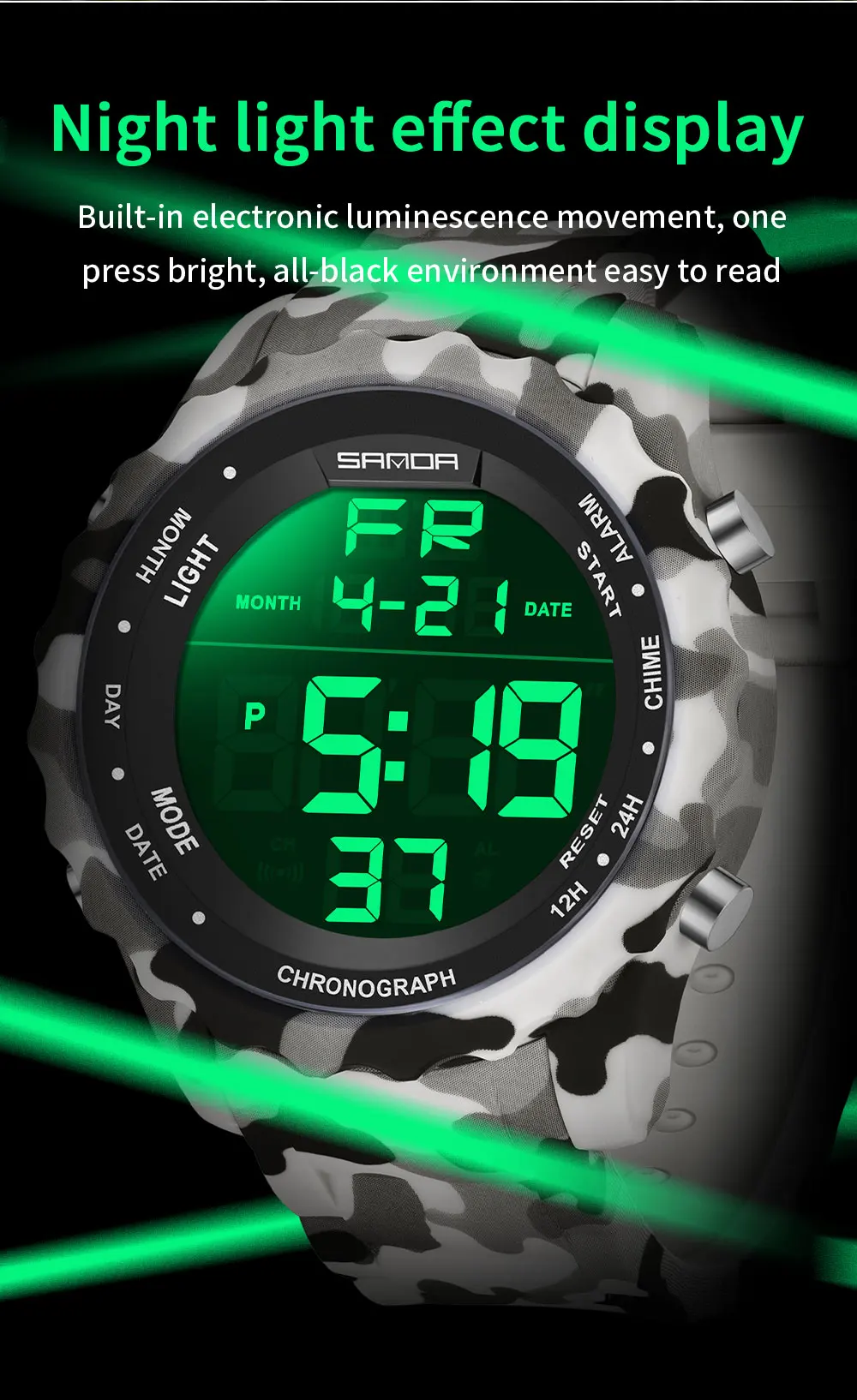 SANDA Top Marke 2184G Camouflage LED Digital Uhr männer Wasserdichte frauen Sport Uhr männer Elektronische Uhr 2025