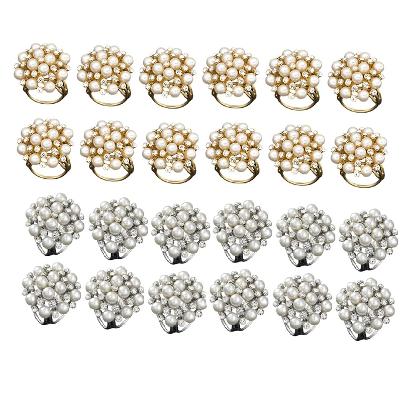 

24 Pcs Napkin Rings Set Pearl Flower Napkin Buckles Napkin Holders For Wedding Banquet Home Party Decor Table Spare Parts