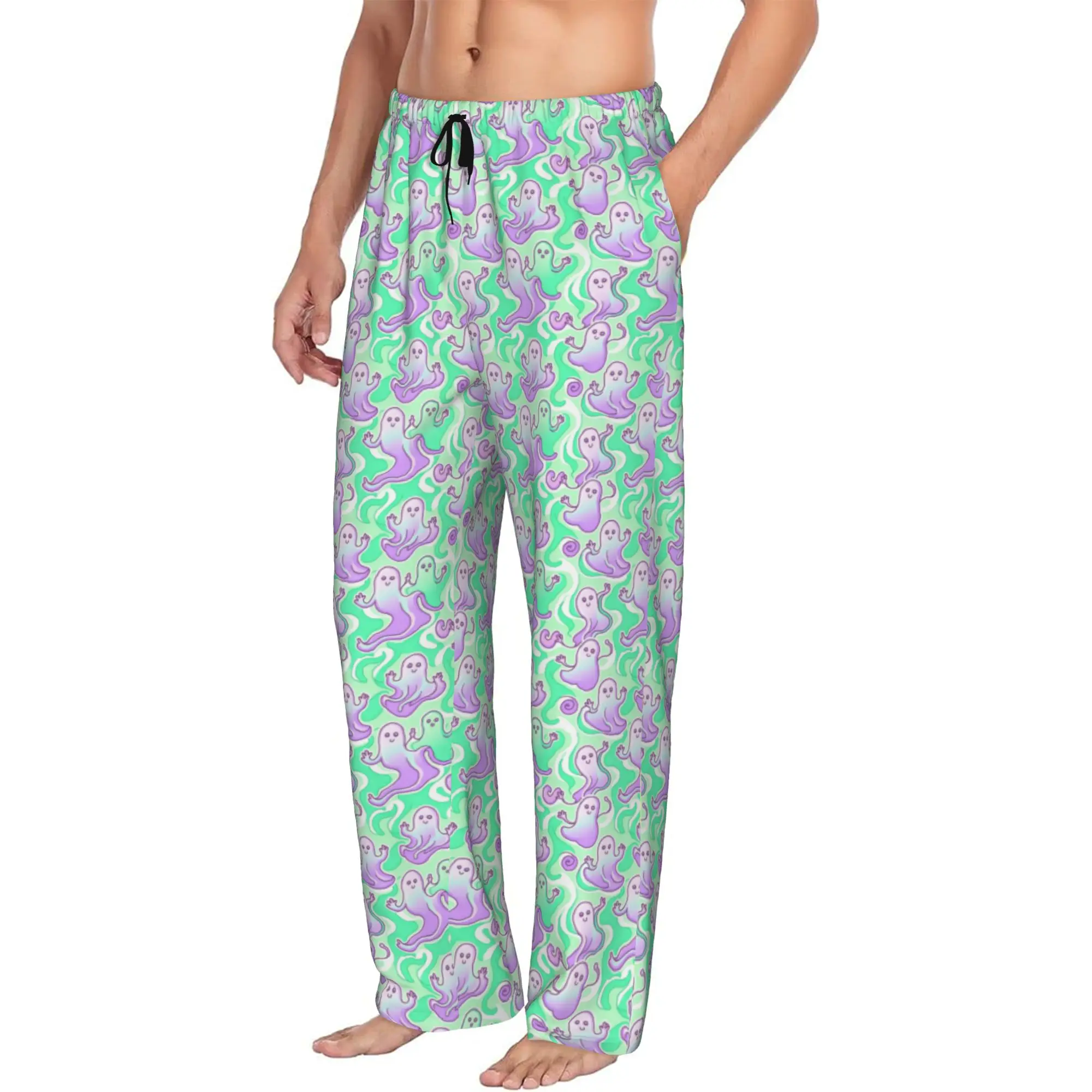 Custom Men's Halloween Ghost Pajama Pants Print Horror Sleep Sleepwear Bottoms with Pockets