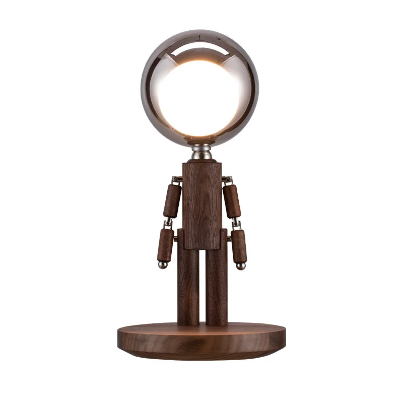 Fun Puppet Shaped Desk Lamp Creative Bedside Lamp Birthday Gift Solid Wood Rechargeable Night Light