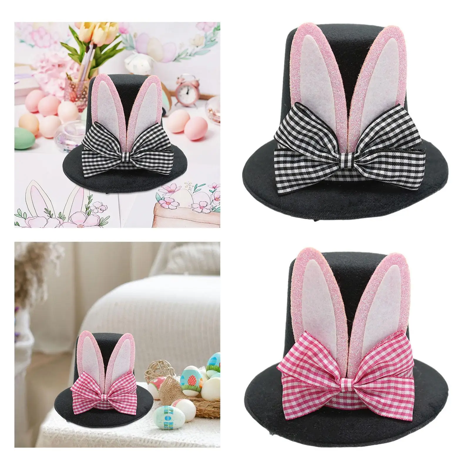 Top Hat Hair Clip Dress up Headdress Photo Prop Plaid Bow Easter Hair Accessory for Halloween Masquerade Holiday Party Supplies