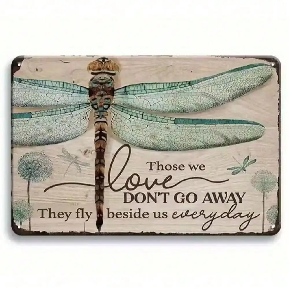 لافتة حائط معدنية تذكارية من Luxewarm Dragonfly مقاس 8 × 12 بوصة هدية التعاطف مقاومة للصدأ #3