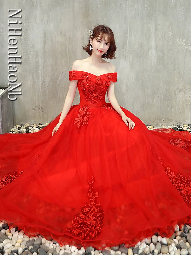 Sommer neue rote Quince anera Kleider elegant von der Schulter Party kleid süße Blume Ballkleid klassisches Ballkleid