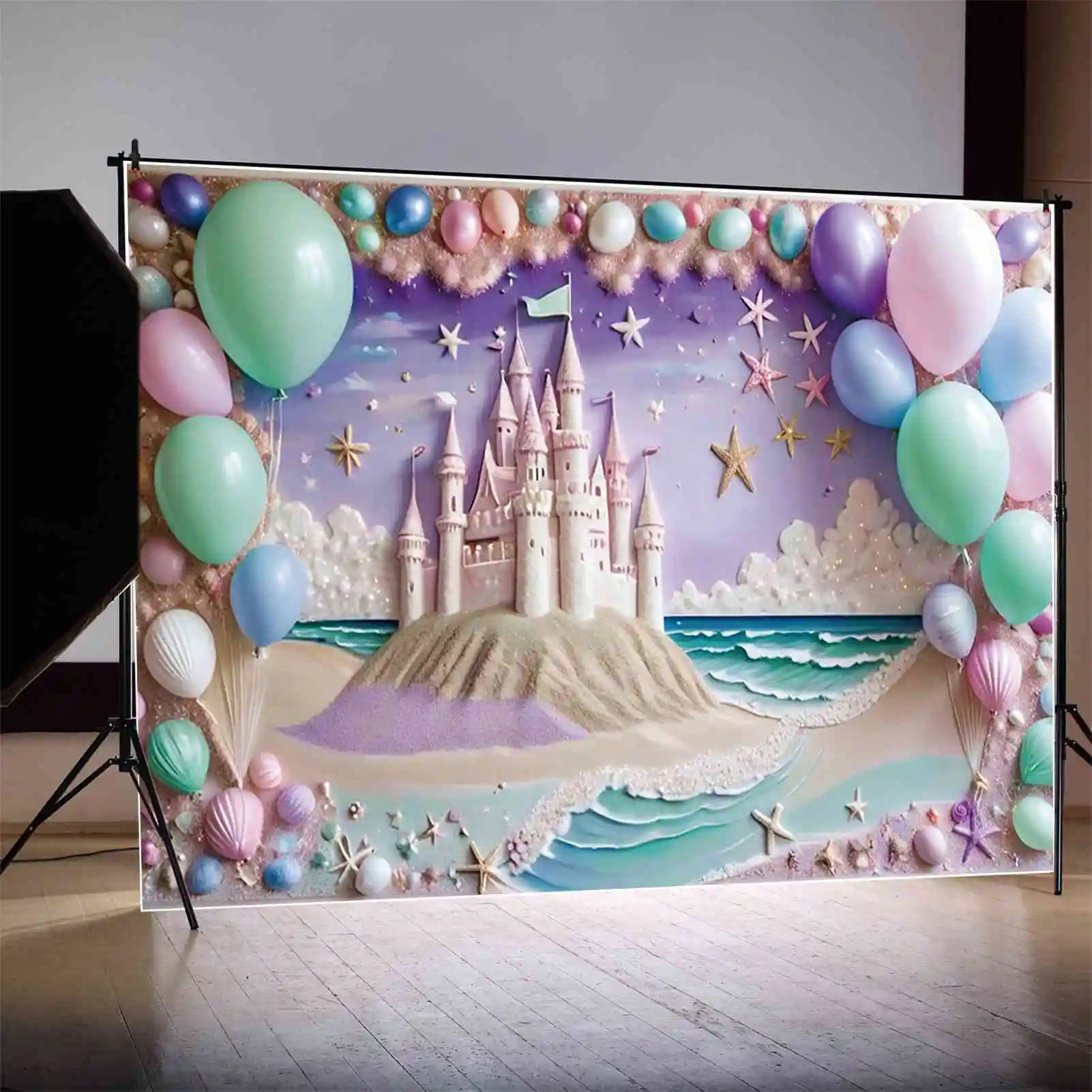 MOON.QG Candy Beach First Birthday Background Children'S Summer Castle Wall Fairy Backdrops Customized Party Photocall Props