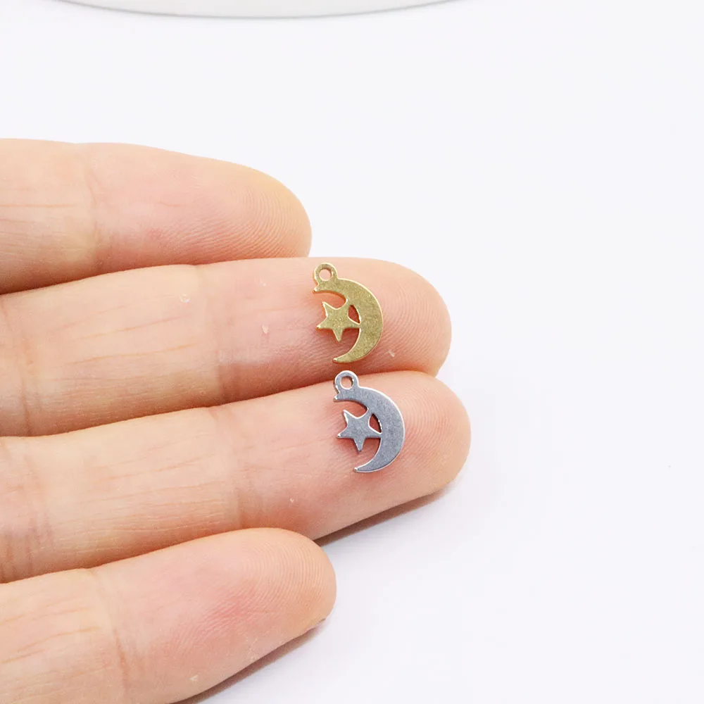 10pcs Stainless Steel Moon High Quality Jewelry Charms Pendant DIY Handcraft Making PVD Plated  Waterproof Antiallergic