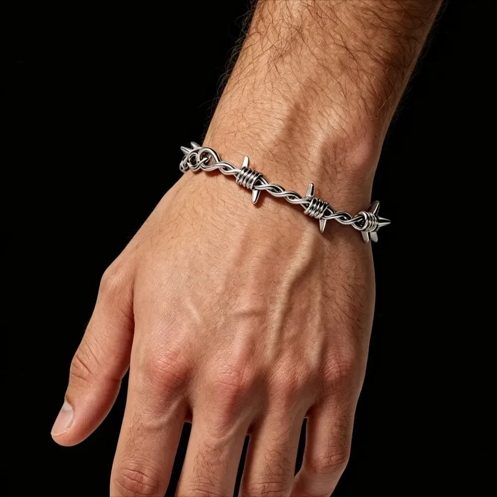 Gothic Bracelet Barbed Wire Chain Bracelets for Men Women Cuban Link Bracelet Jewelry