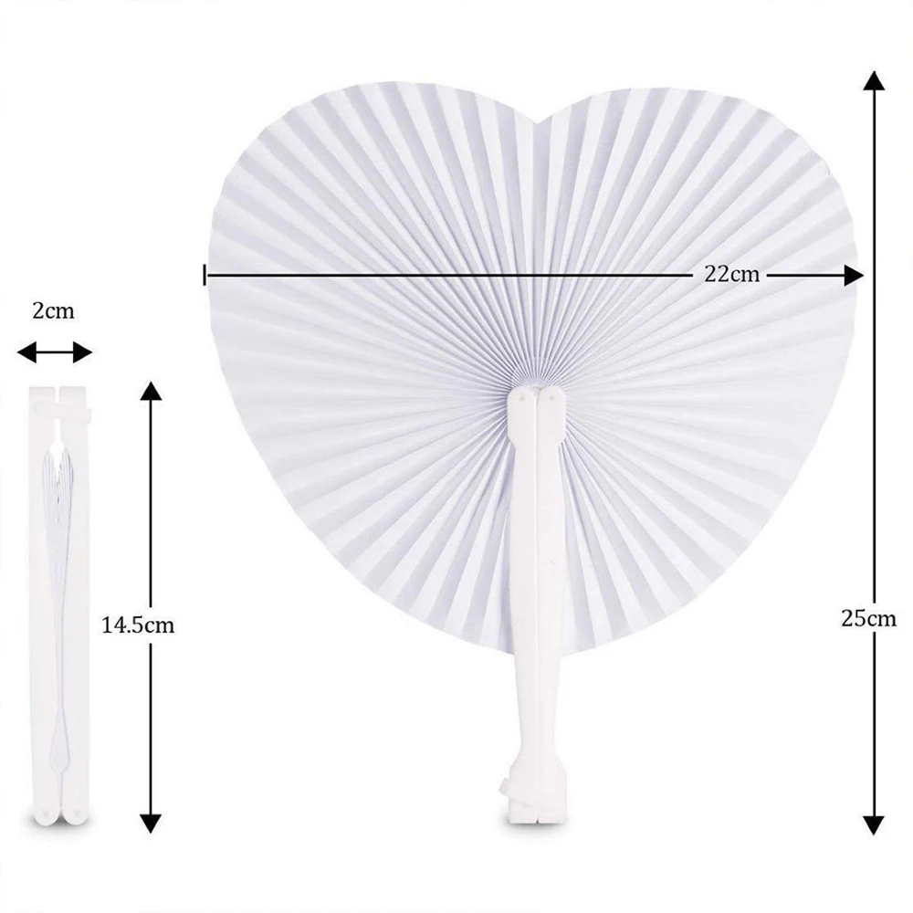 10-60pcs White Heart Shape Folding Fan Blank Fan Festival Hand Fans Party Gift DIY Painting Birthday Wedding Party Decoration images - 6