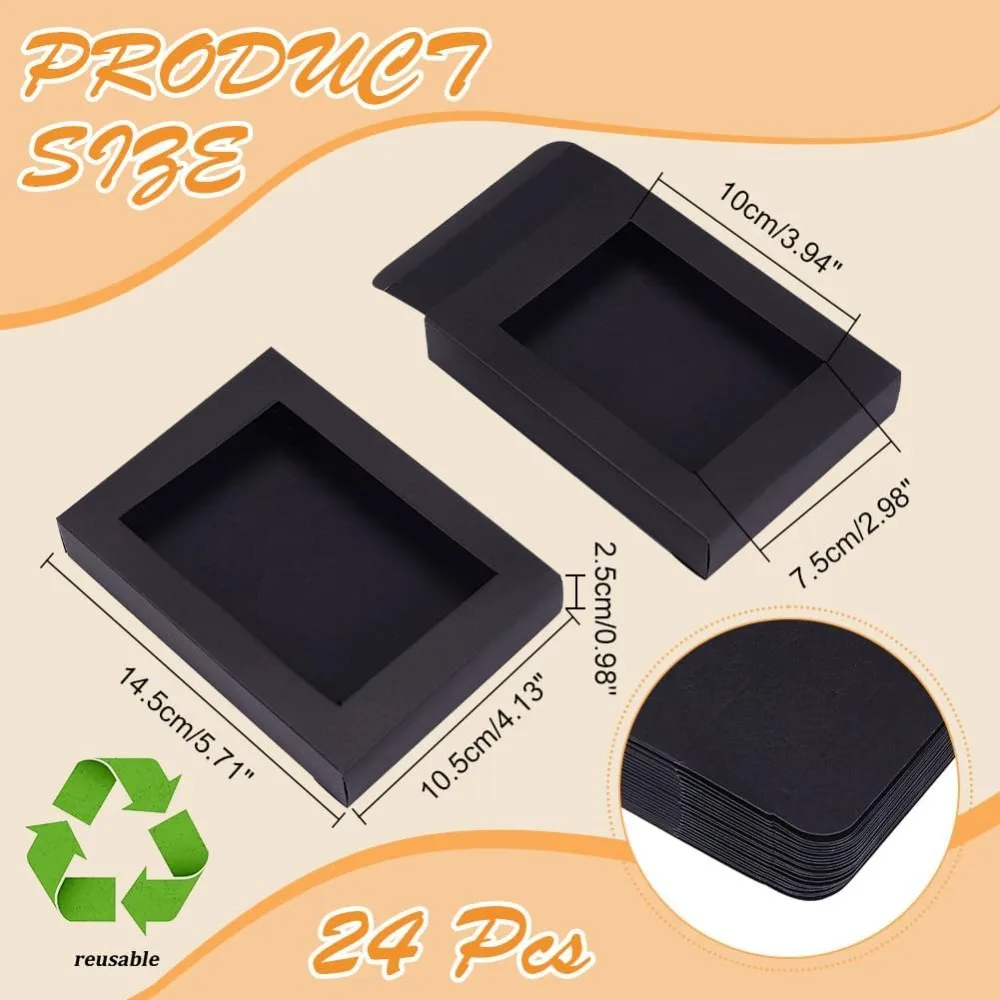 24 Pcs Black Gift Box Fold Paper Boxes Cookie Boxes Bakery Boxes Kraft Treat Favor Treats and Jewelry Packaging making kit