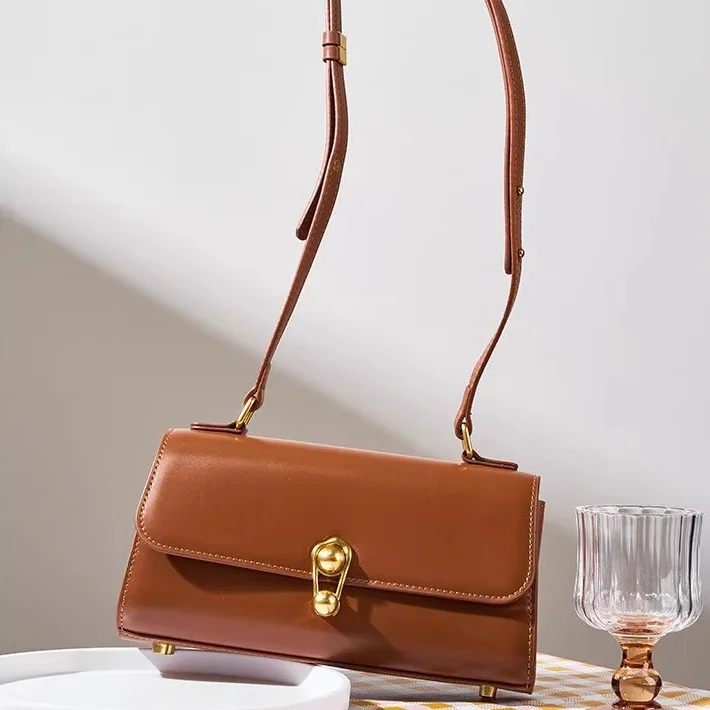 

Genuine Leather Women's Bag 2025 New Sle Cowhide Single oulder Crossbody Bag Underarm Bag French Breadsti Bag