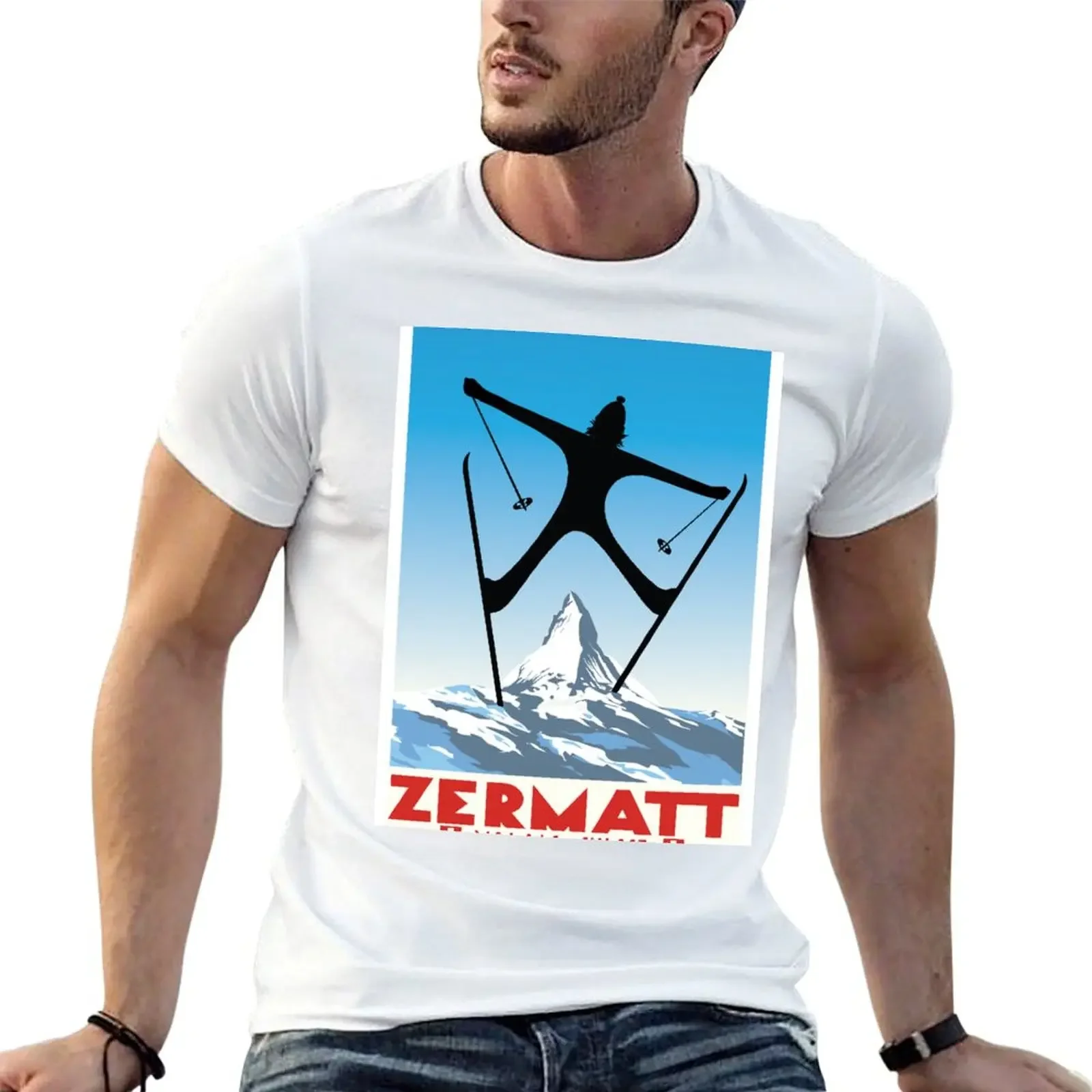 Zermatt,Valais,Suisse,Ski Poster T-Shirt heavyweights blue archive tees t shirts for men graphic