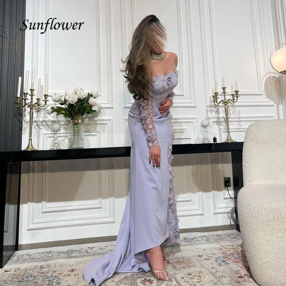 Sunflower Off the Shoulder Appliques Mermaid Evening Dresses Saudi Arabia 2023 Slim Crepe Floor-Length Party Gowns Prom Dress