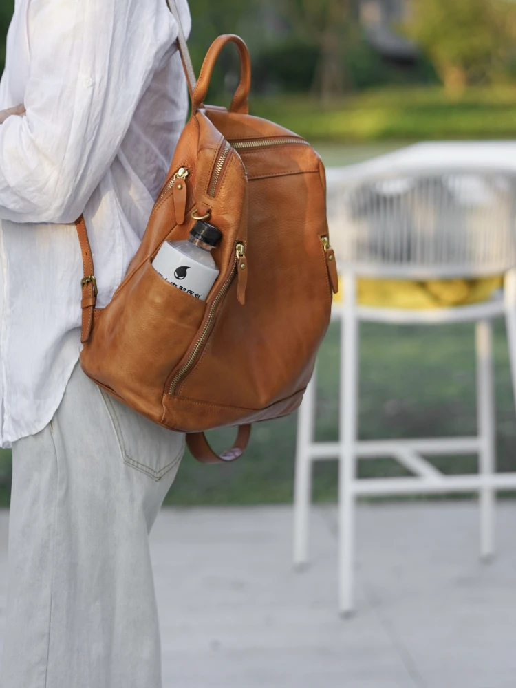 PNDME fashion designers handmade genuine leather ladies' backpacks weekend travel party luxury cow leather women's schoolbag