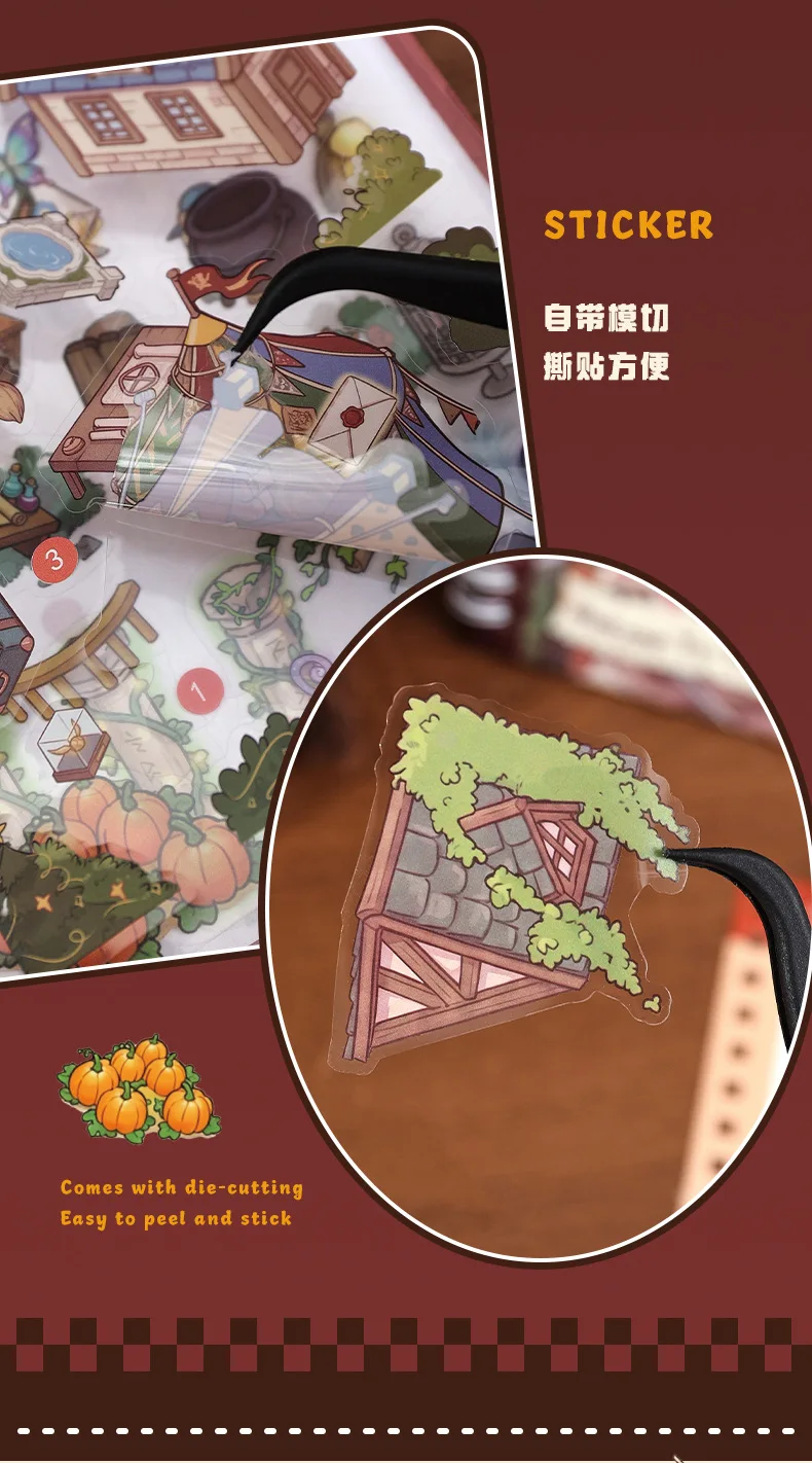 Kawaii Magic Academy 3D Magisches Zimmer Landschafts-Aufkleberbuch DIY Taschenhütten-Szene Festivalgeschenk – Detail 13
