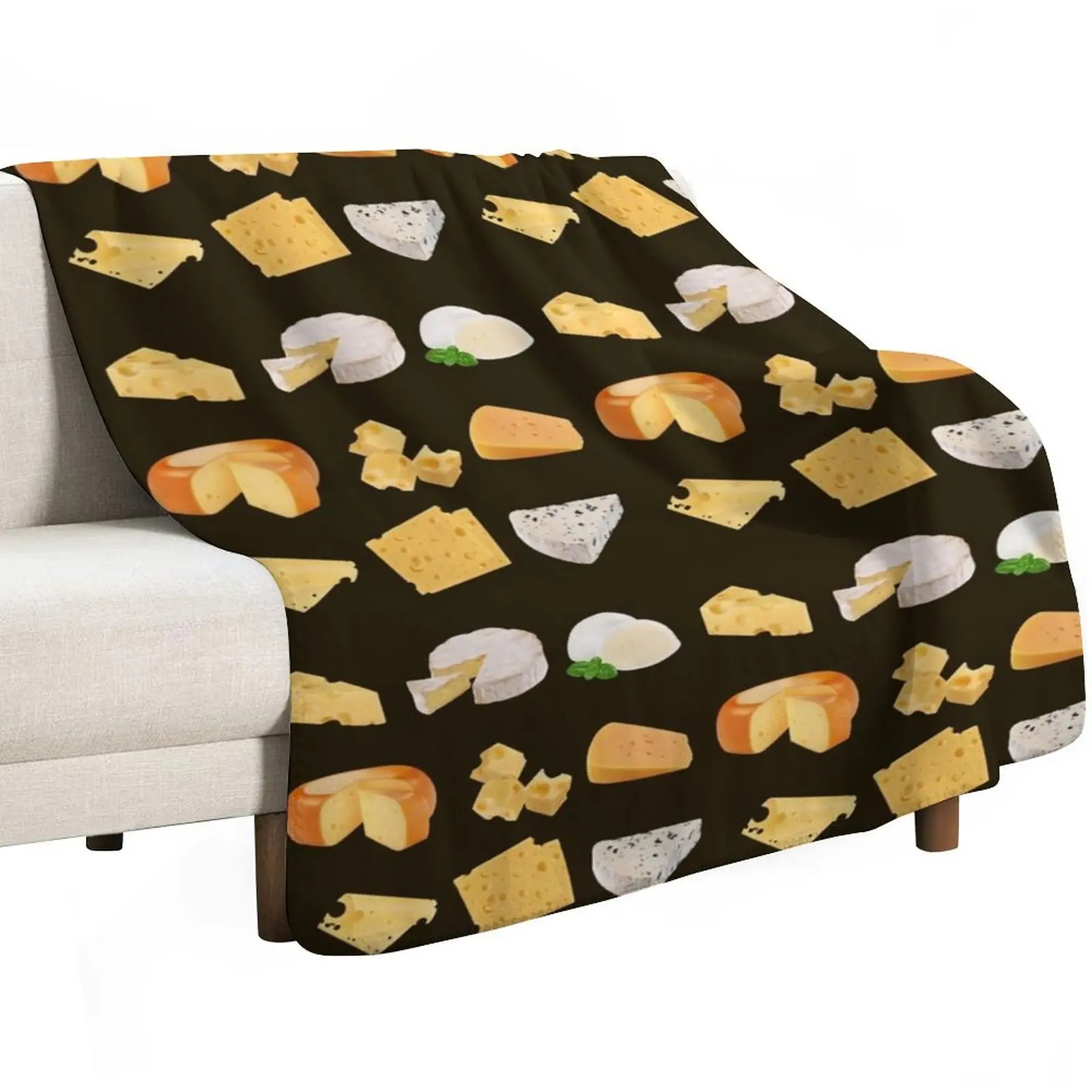 3D Cheese Variety - Mozarella, Swiss, Cheddar, Camembert, Emmental, Gouda Gorgonzola Throw Blanket Sofa Blankets