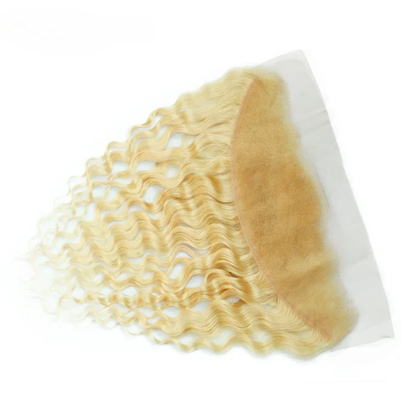 613 Blonde 13x4 Deep Wave Human Hair Lace Frontal Ear To Ear Lace Part Pre-Plucked 150% Density Full End Brazilian Virgin Hair