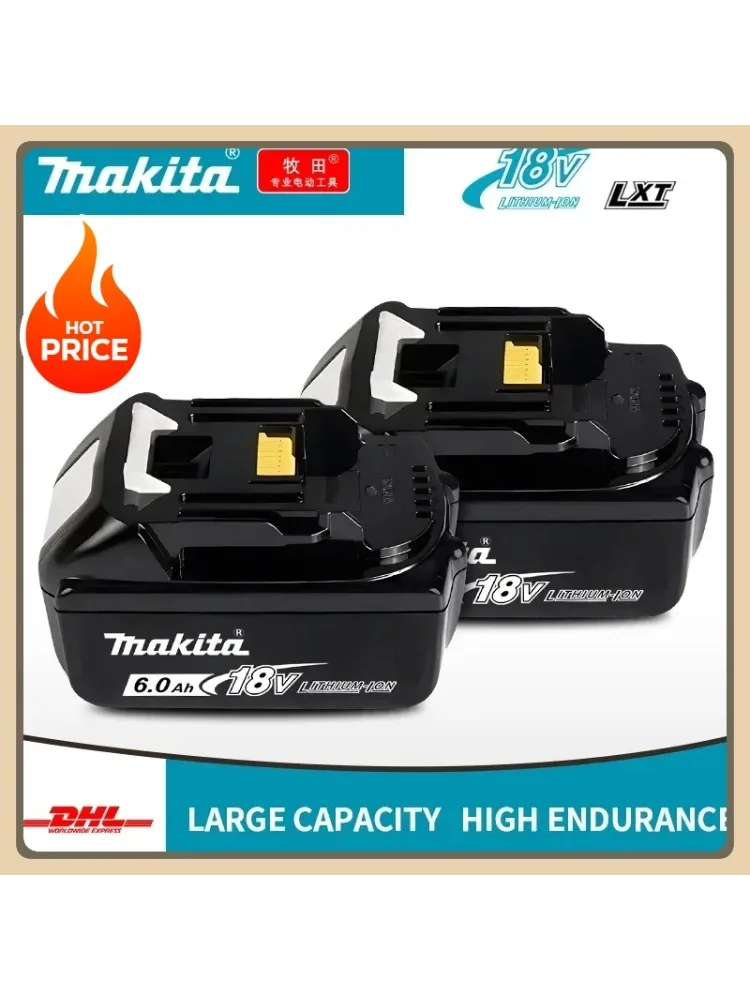 Makita 18-V-Akku, 6000 mAh, wiederaufladbarer Akku für Elektrowerkzeuge, mit LED-Lithium-Ionen-Ersatz-LXT BL1860B BL1860 BL1850 3A-Ladegerät
