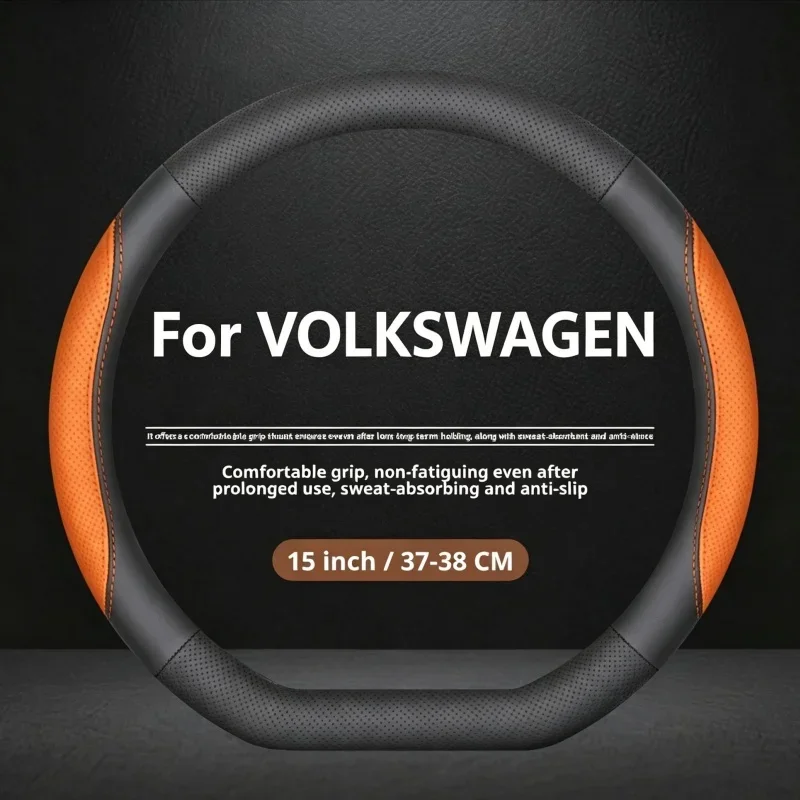 Für Volkswagen Auto-Lenkradbezug Nappa-Leder Atmungsaktiv Passend für Tiguan Golf Passat Jetta Polo Arteon 38cm