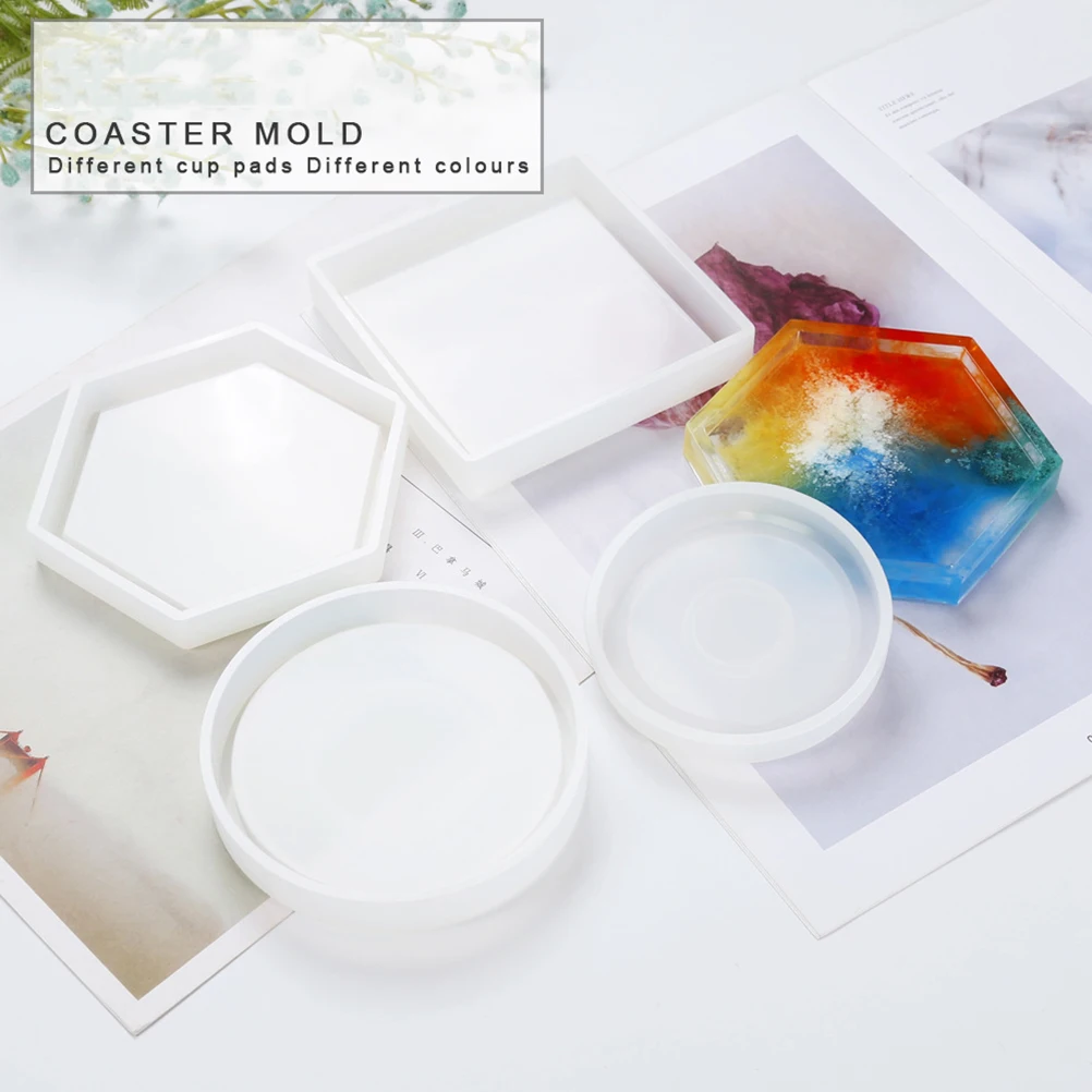 

4 Pcs Crystal Epoxy Coaster Practical Silicone Mould Creative Manual DIY Coaster Silicone Mold (White)