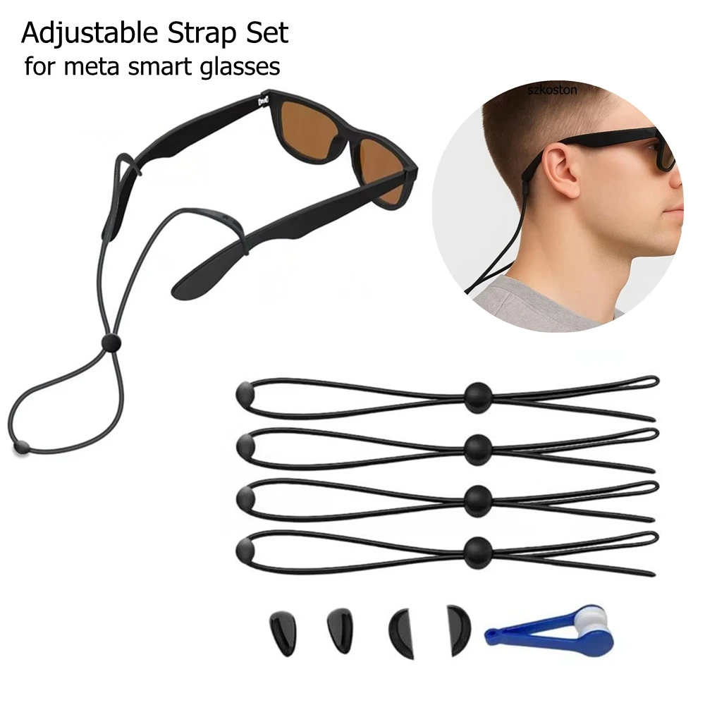 Adjustable Eyeglass Strap Compatible with Ray-Ban Meta Gen 2 PC Material Eyewear Retainer Comes with Cleaning Clip & Nose Pads