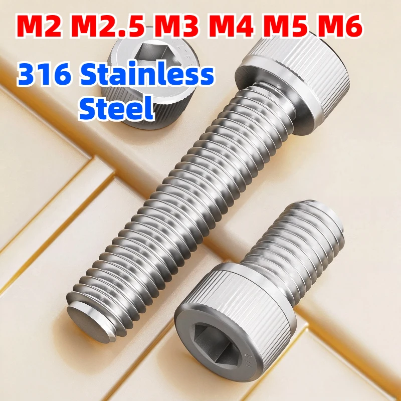 5-30pcs M2 M2.5 M3 M4 M5 M6 DIN912 316 A4-70 Stainless Steel Hexagon Hex Socket Head Allen Cap Screw Bolt 4mm-150mm