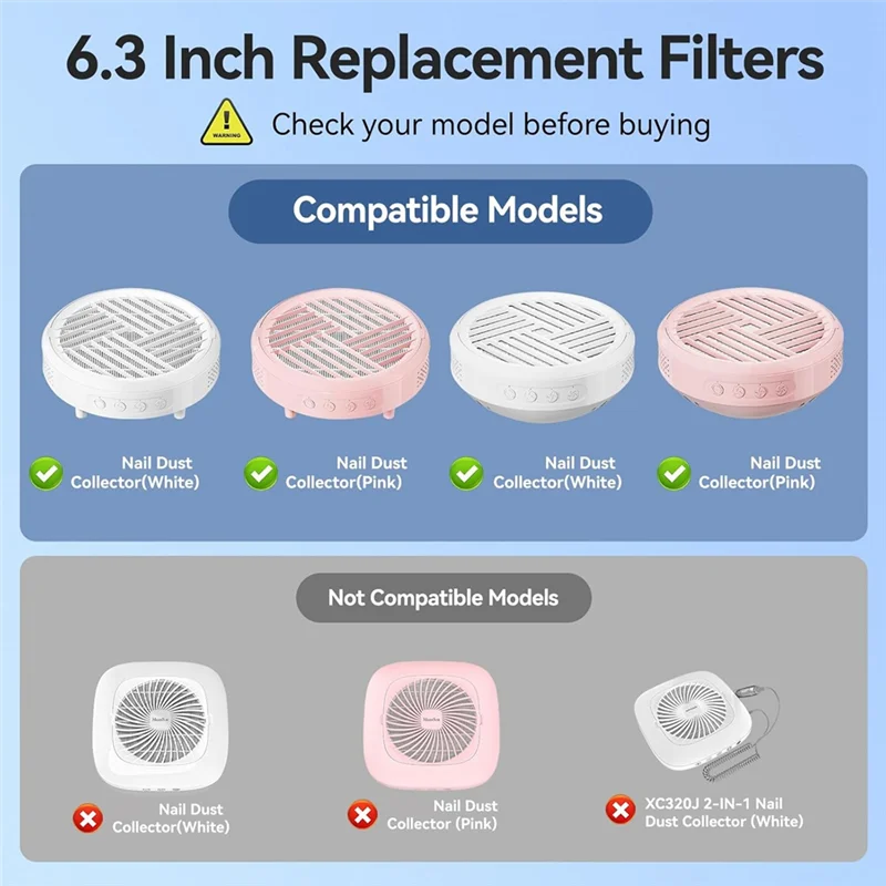 AC39-5 Pcs Nail Dust Collector Filter Replacement Filter Reusable Dust Collector Filter No Spilling Dust Filter For Nail
