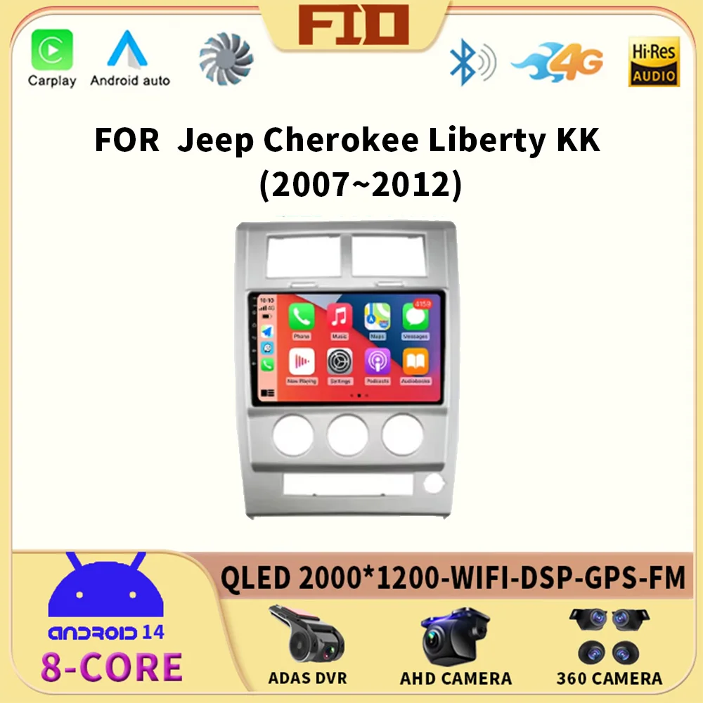 

Android 14 CarPlay For Jeep Cherokee Liberty KK 2007 - 2012 360 Camera Car GPS Multimedia Head Unit Radio Auto 4G LTE WiFi QLED