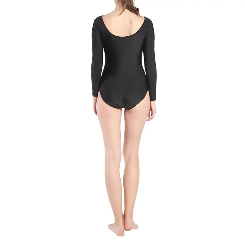 Stretchy Women Bodysuit Long Sleeve Swimsuit Leotard for Ballet Dance Training Competition and Beachwear