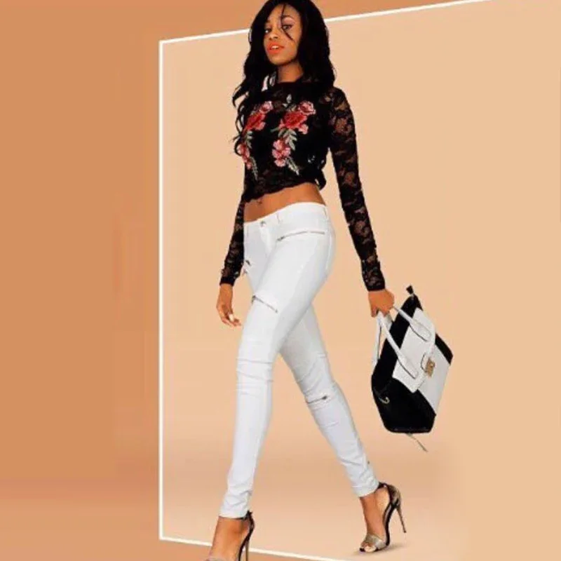 Women Low Waist Leggings Skinny Latex Faux Leather Dual Zippers Pu Leather Tights Trouser Commando Ladies Slim Sexy  Plus Size