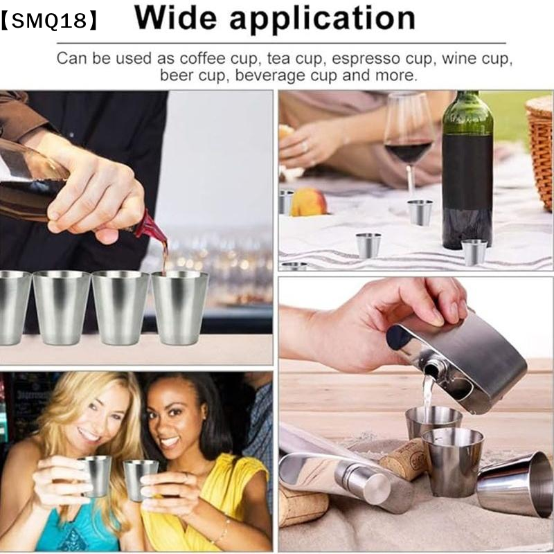 Stainless Steel Cups Set Of 4 With Portable Leather Storage Case For Camping Hiking Picnics Travel【SMQ】