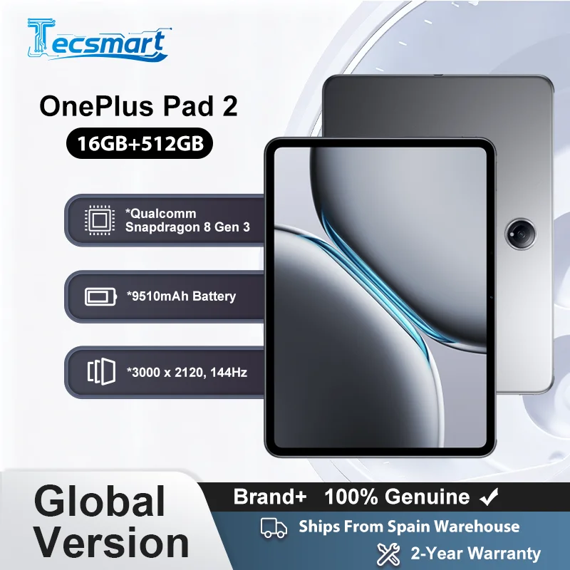 Immagine di Tablet - OnePlus Pad 2, versione WiFi 16GB+512GB, chipset Snapdragon 8 Gen 3 Display 3K da 12,1 pollici Batteria 9510mAh 67W SUPERVOOC 13MP Fotocamera posteriore